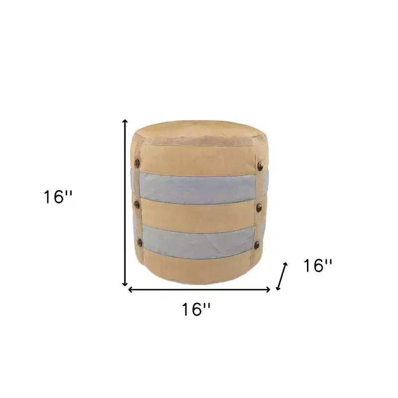 HomeRoots Pouf Ottoman Cylindrique Rayé en Coton Marron Clair 16