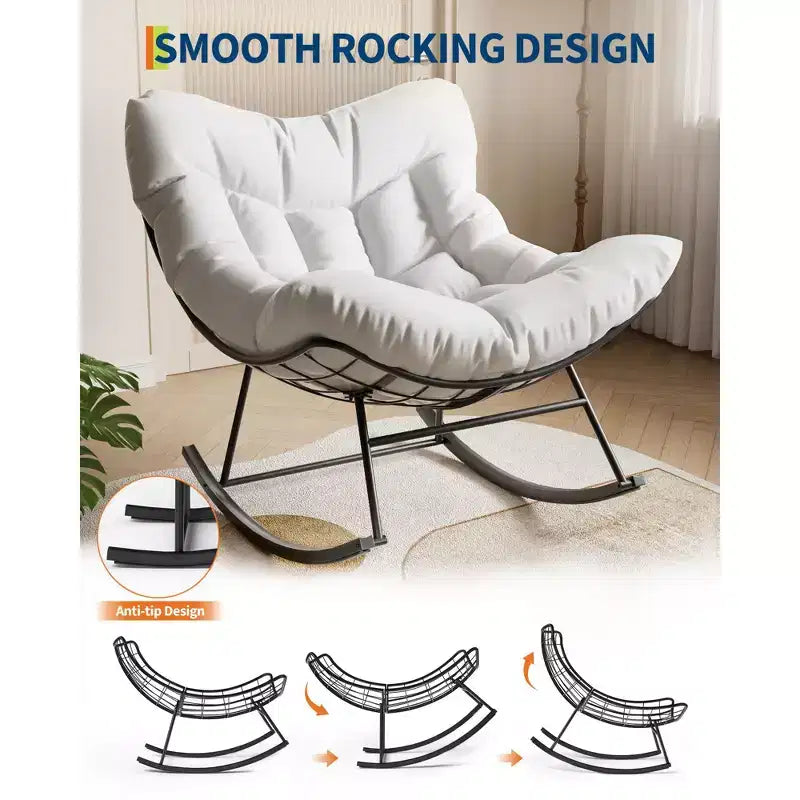 Fauteuil à bascule de patio surdimensionné, cadre en métal robuste, rotin tissé à la main, fauteuil à bascule œuf en rotin pour patio, balcon, jardin, porche, chambre à coucher