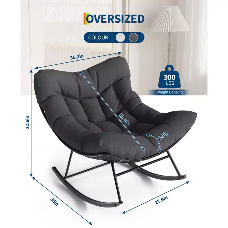 Fauteuil à bascule de patio surdimensionné, cadre en métal robuste, rotin tissé à la main, fauteuil à bascule œuf en rotin pour patio, balcon, jardin, porche, chambre à coucher