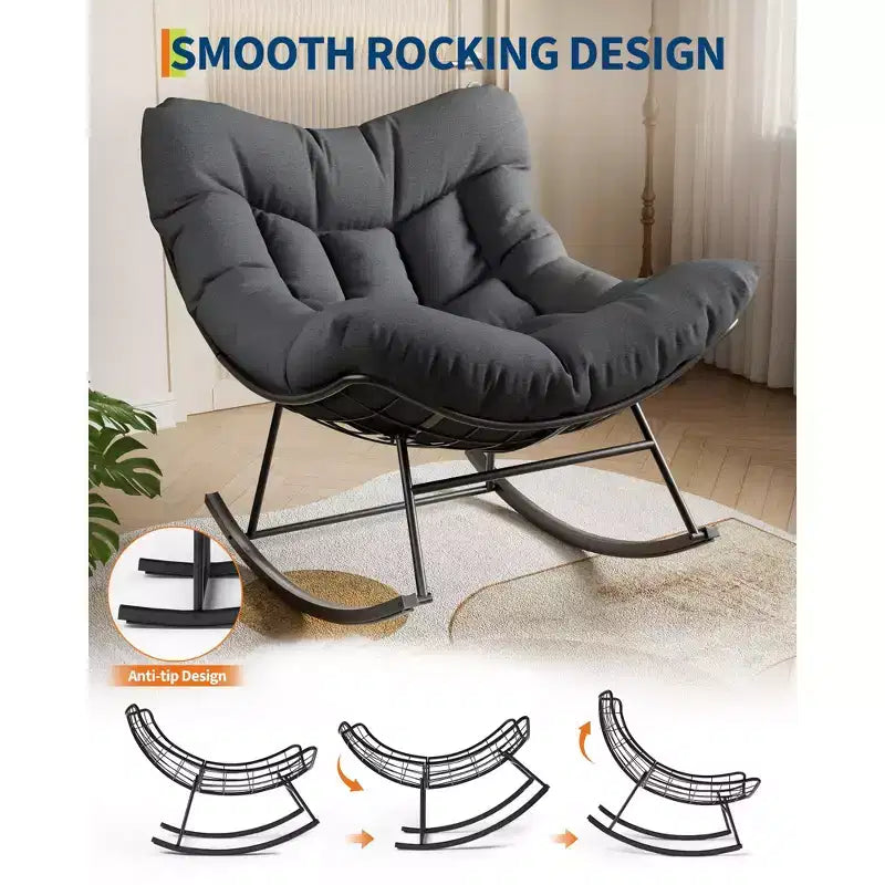 Fauteuil à bascule de patio surdimensionné, cadre en métal robuste, rotin tissé à la main, fauteuil à bascule œuf en rotin pour patio, balcon, jardin, porche, chambre à coucher