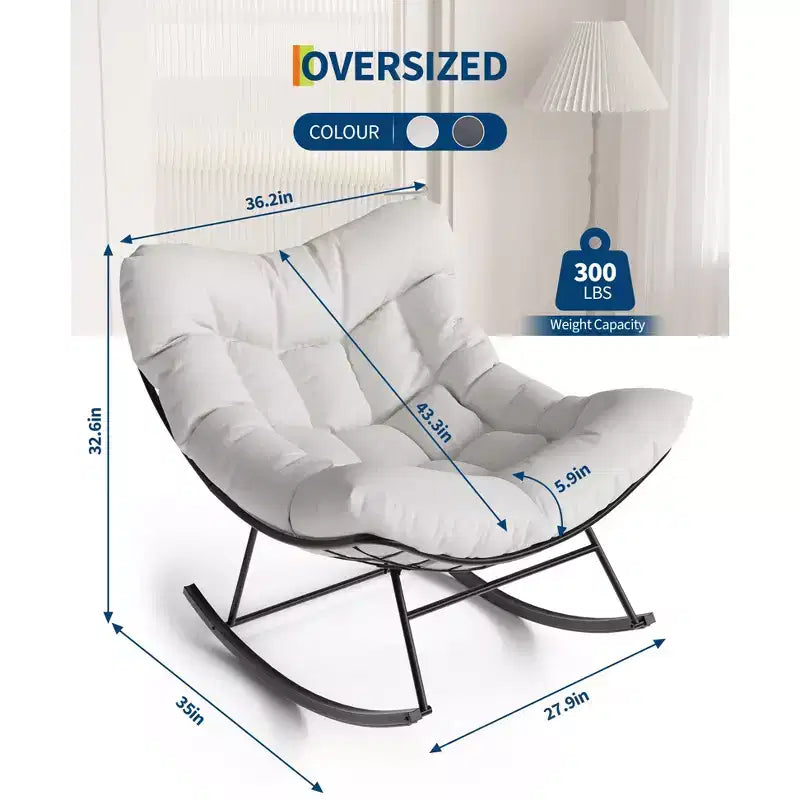Fauteuil à bascule de patio surdimensionné, cadre en métal robuste, rotin tissé à la main, fauteuil à bascule œuf en rotin pour patio, balcon, jardin, porche, chambre à coucher
