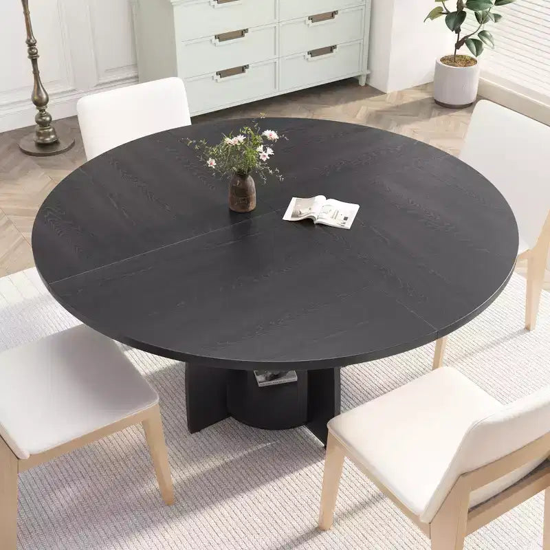 Table de salle à manger ronde Farmhouse 47 pour 4-6 personnes, table de cuisine en bois avec étagère de rangement et pieds réglables, montage facile pour salle à manger, salon, appartement