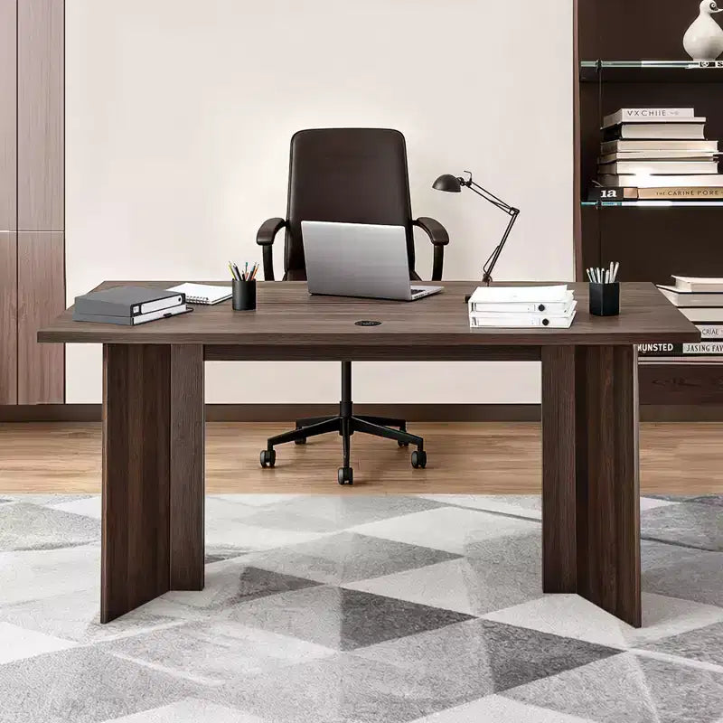 VEVOR Bureau de Direction 160 cm, Grande Table de Bureau Rectangulaire Moderne, Table de Direction en Bois avec Trou de Passage de Câbles, Capacité de Charge 113 kg, Marron