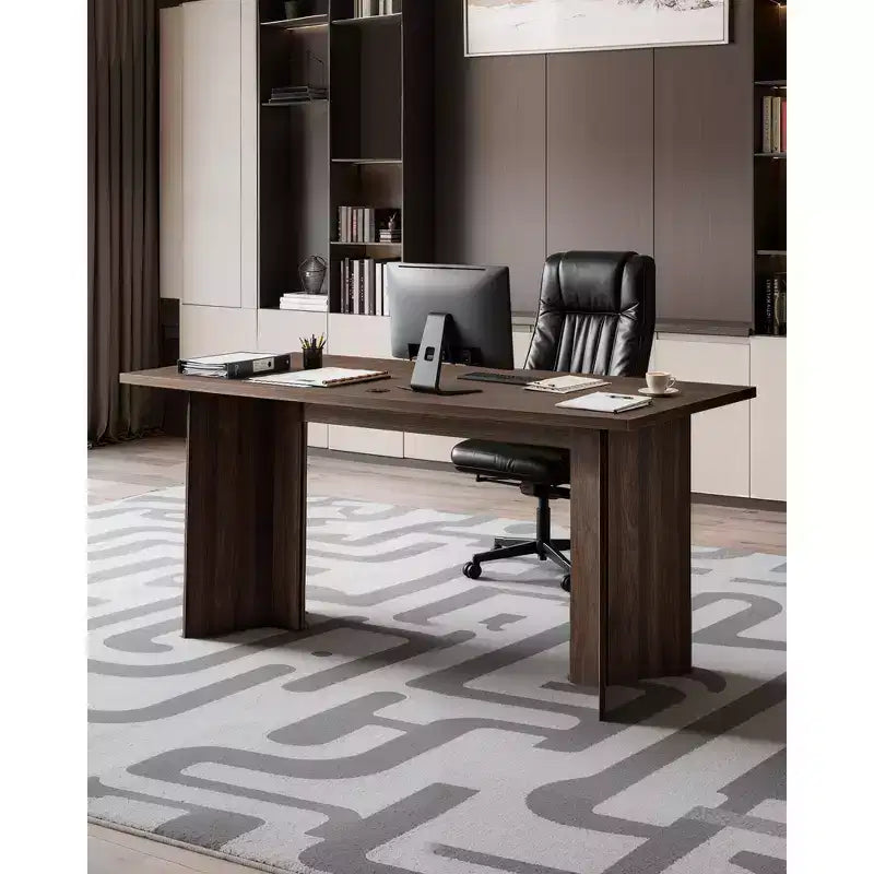 VEVOR Bureau de Direction 160 cm, Grande Table de Bureau Rectangulaire Moderne, Table de Direction en Bois avec Trou de Passage de Câbles, Capacité de Charge 113 kg, Marron