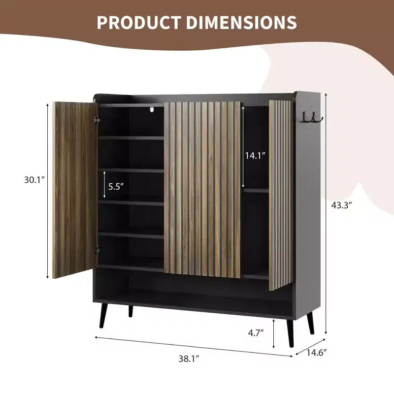 Meuble à chaussures, Meuble de rangement pour chaussures grande capacité à 6 niveaux avec 3 portes et crochets, Lot de 2 Marron Rangement d'entrée pour Couloir, Salon
