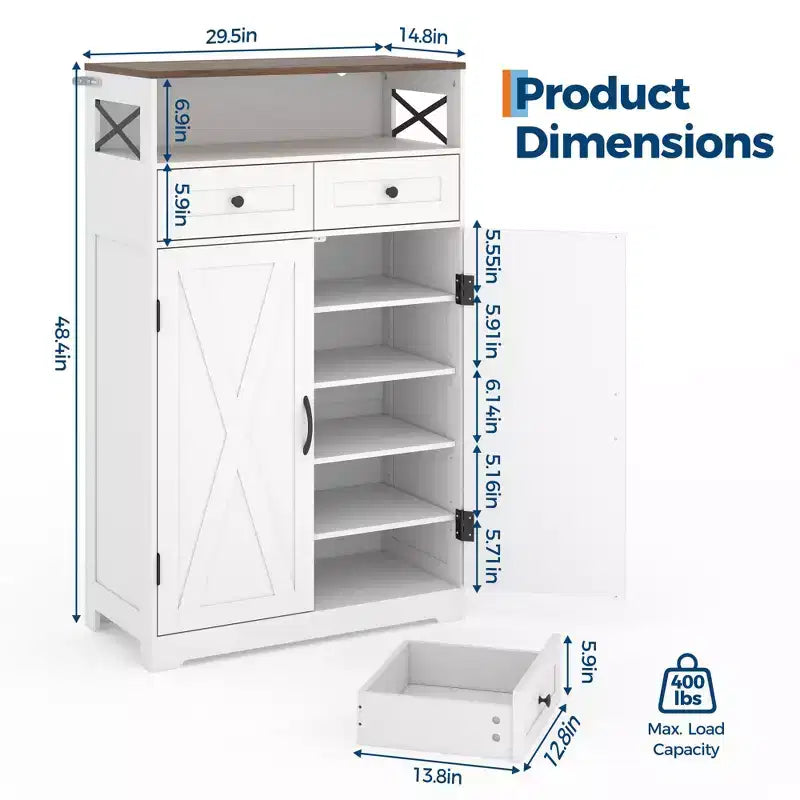 Shoe Cabinet, Shoe Storage Cabinet  Modern Farmhouse Narrow Design with Drawers & Adjustable Shelves, Freestanding Organizer for Entryway