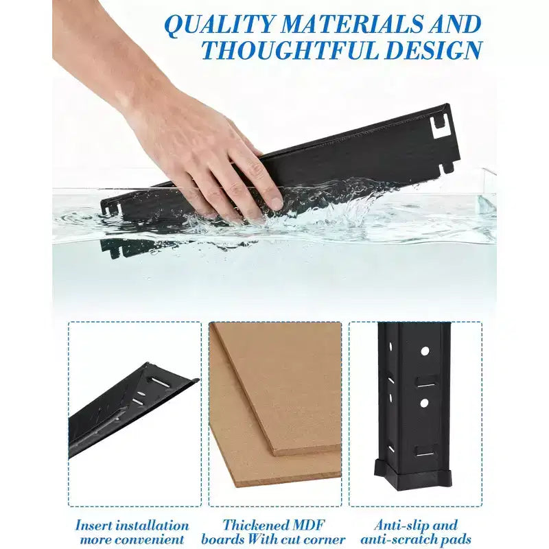 Étagère de garage en acier à 5 niveaux Structure en acier au carbone avec panneaux MDF, 180 kg par niveau, support de rangement réglable pour sous-sol et garde-manger