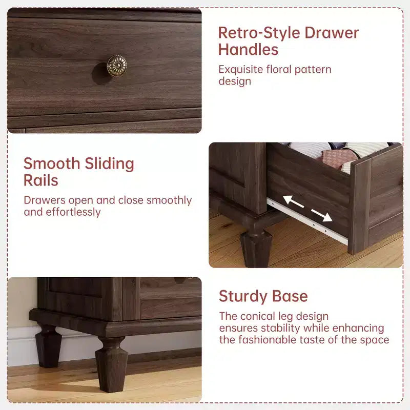 Vintage 8-Drawer Dresser,59 Long TV Stand for Bedroom with Carved Handles, Tapered Wooden Legs, Large Storage Capacity Wooden Chest of Drawers