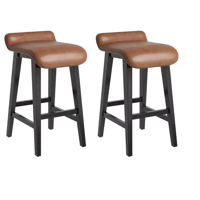 Tabourets de bar hauteur comptoir de 66,5 cm, lot de 2. Structure en bois avec siège large rembourré en cuir PU. Tabourets de bar pour îlot de cuisine