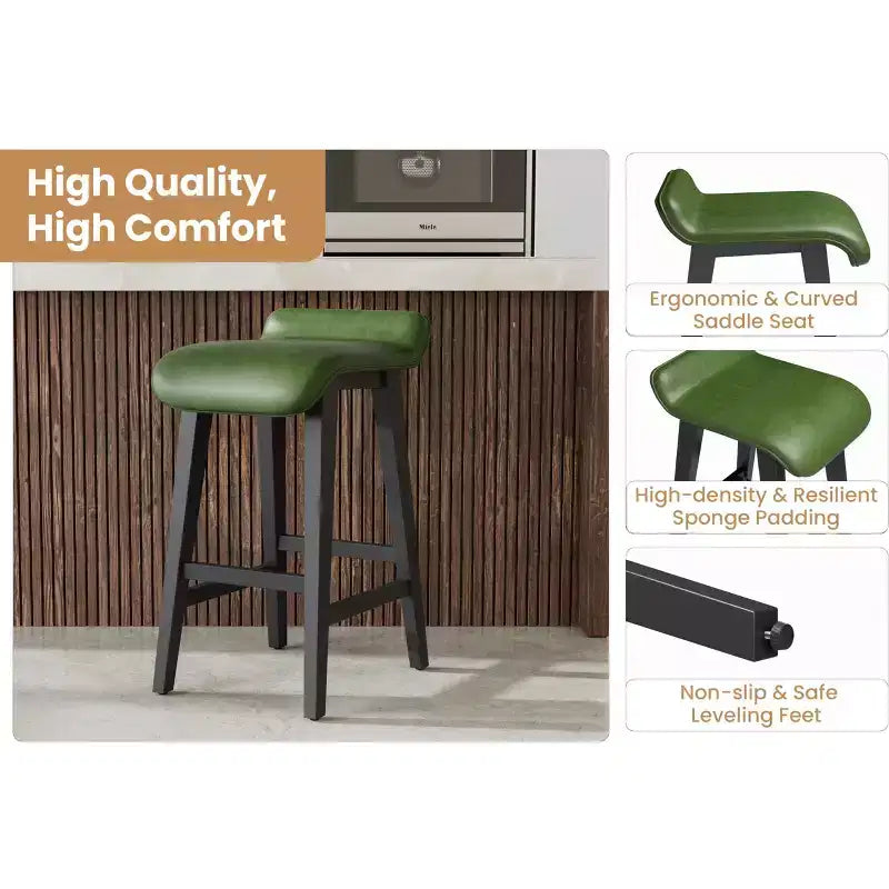 Tabourets de bar hauteur comptoir de 66,5 cm, lot de 2. Structure en bois avec siège large rembourré en cuir PU. Tabourets de bar pour îlot de cuisine