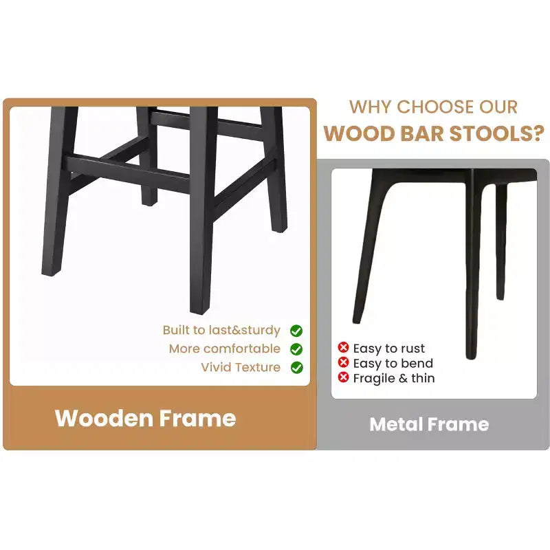 Tabourets de bar hauteur comptoir de 66,5 cm, lot de 2. Structure en bois avec siège large rembourré en cuir PU. Tabourets de bar pour îlot de cuisine