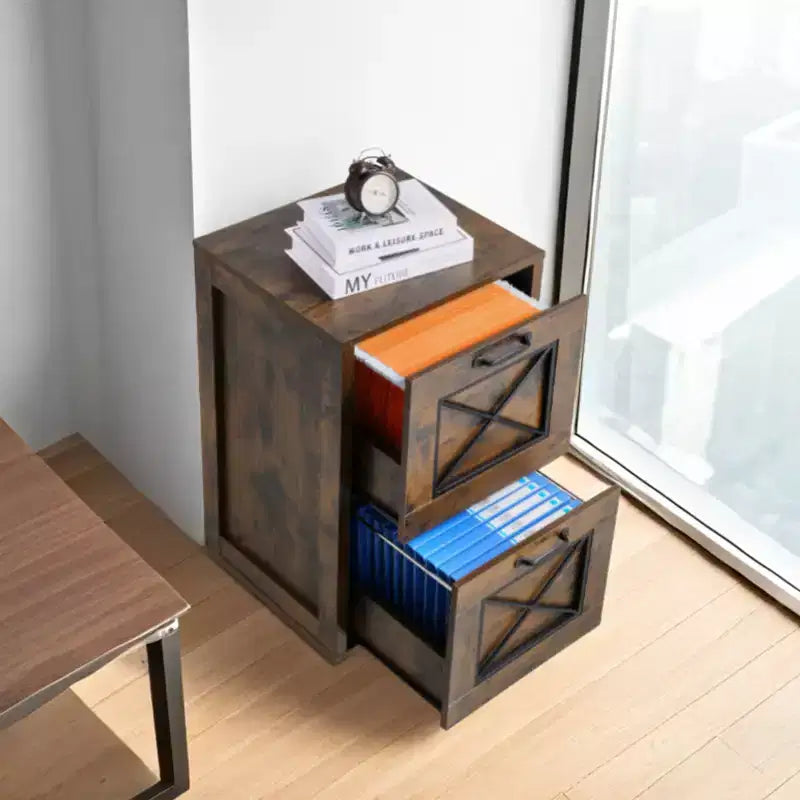 VEVOR Classeur à 2 Tiroirs, Classeurs Verticaux de Rangement pour Bureau à Domicile, Meuble Robuste avec Tige Suspendue Réglable sur 2 Niveaux, Marron