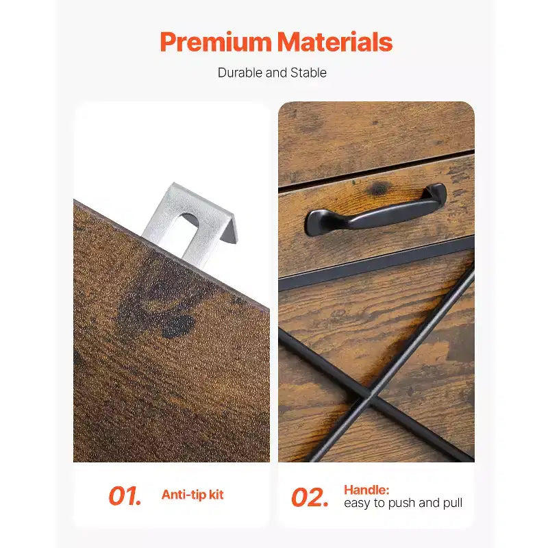 VEVOR Classeur à 2 Tiroirs, Classeurs Verticaux de Rangement pour Bureau à Domicile, Meuble Robuste avec Tige Suspendue Réglable sur 2 Niveaux, Marron