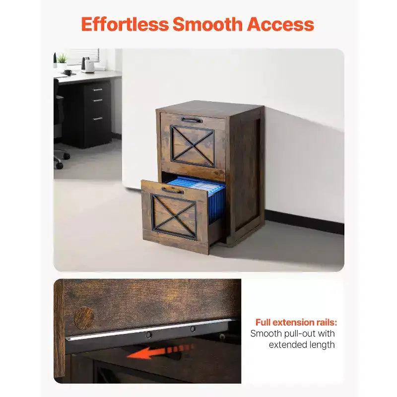 VEVOR Classeur à 2 Tiroirs, Classeurs Verticaux de Rangement pour Bureau à Domicile, Meuble Robuste avec Tige Suspendue Réglable sur 2 Niveaux, Marron