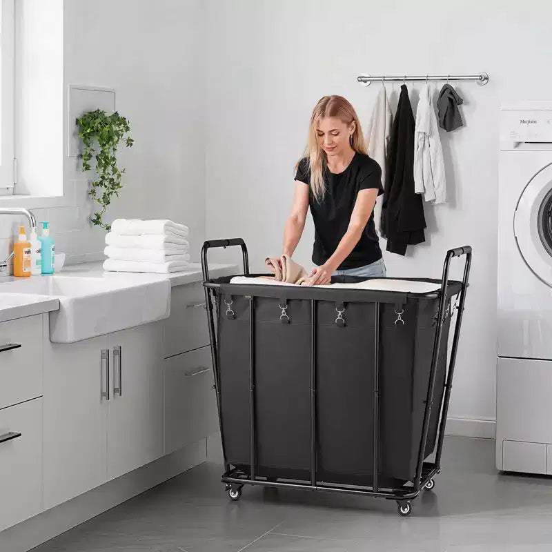 Chariot à linge VEVOR, chariot utilitaire roulant avec doublure imperméable et roues pivotantes, grande capacité de charge de 118 kg, panier de courses robuste, noir