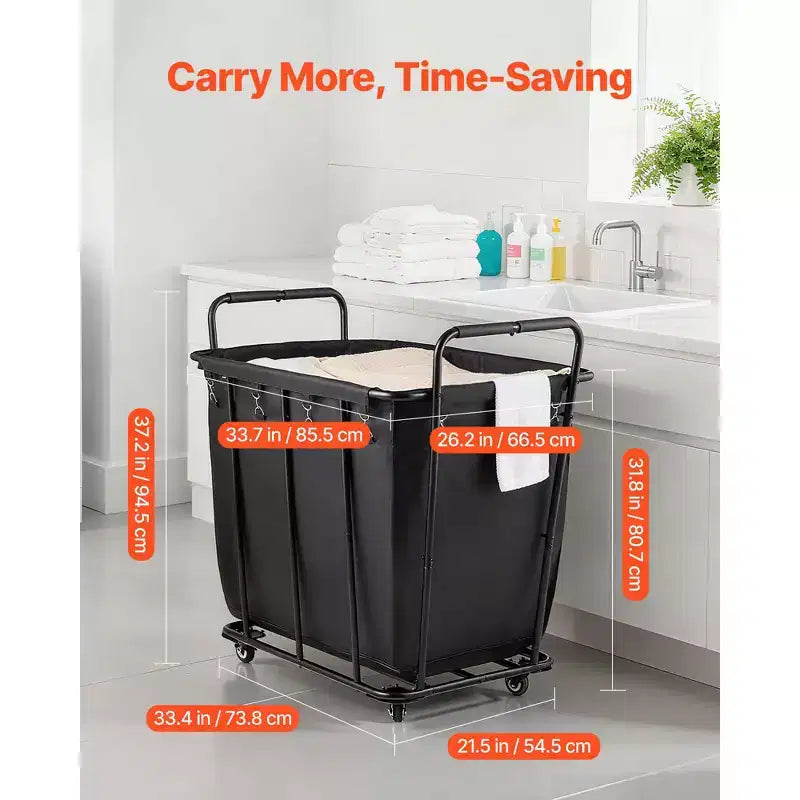 Chariot à linge VEVOR, chariot utilitaire roulant avec doublure imperméable et roues pivotantes, grande capacité de charge de 118 kg, panier de courses robuste, noir