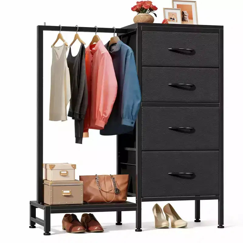 4/6 Drawer Dresser with Hanging Rack & Open Shelf, Fabric Drawer Wardrobe, 2-in-1 Small Closet for Bedroom, Living Room, Hallway