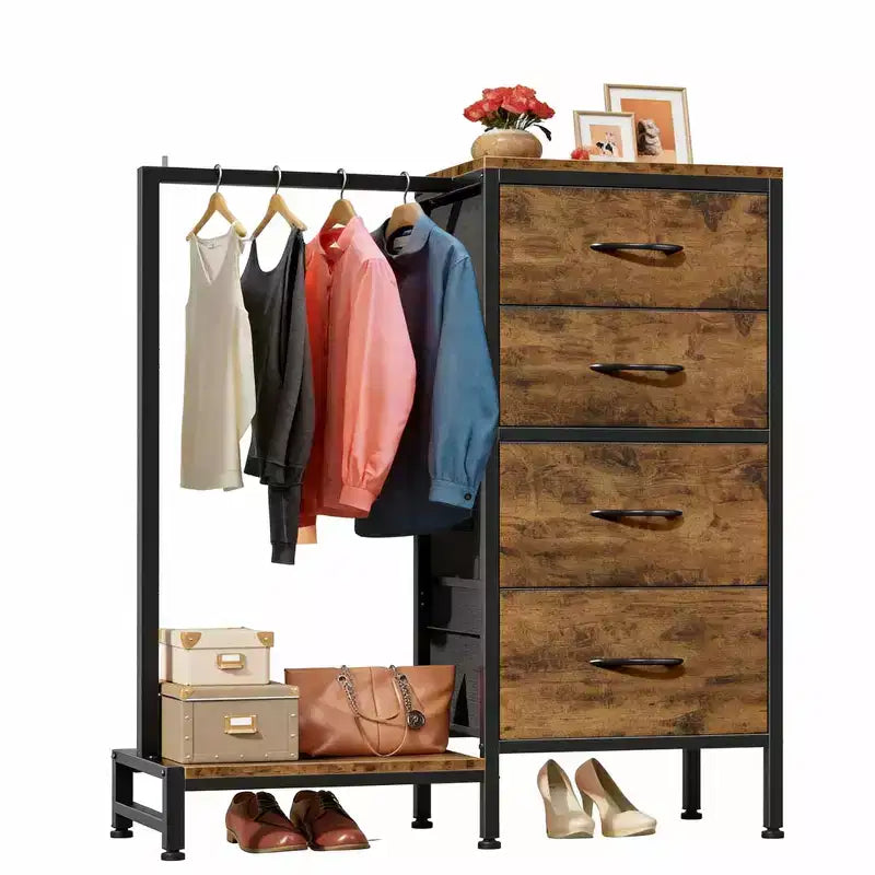 4/6 Drawer Dresser with Hanging Rack & Open Shelf, Fabric Drawer Wardrobe, 2-in-1 Small Closet for Bedroom, Living Room, Hallway