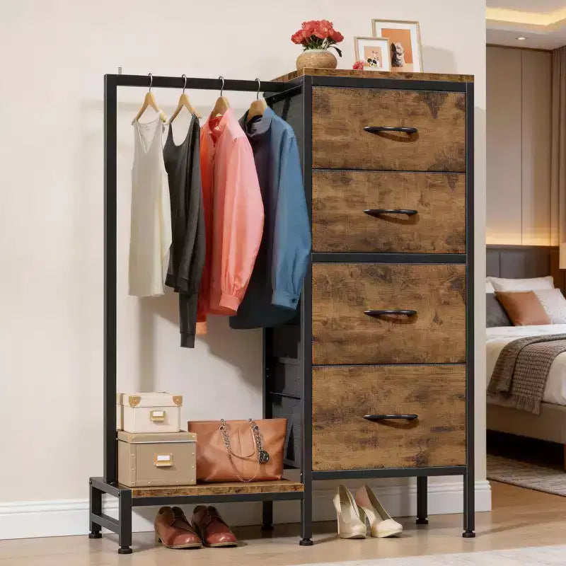 4/6 Drawer Dresser with Hanging Rack & Open Shelf, Fabric Drawer Wardrobe, 2-in-1 Small Closet for Bedroom, Living Room, Hallway