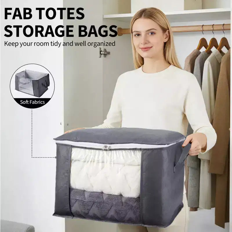 Lot de 6 sacs de rangement pliables en tissu non tissé avec fenêtre transparente, grande capacité, poignées et fermetures éclair bidirectionnelles pour placard de chambre