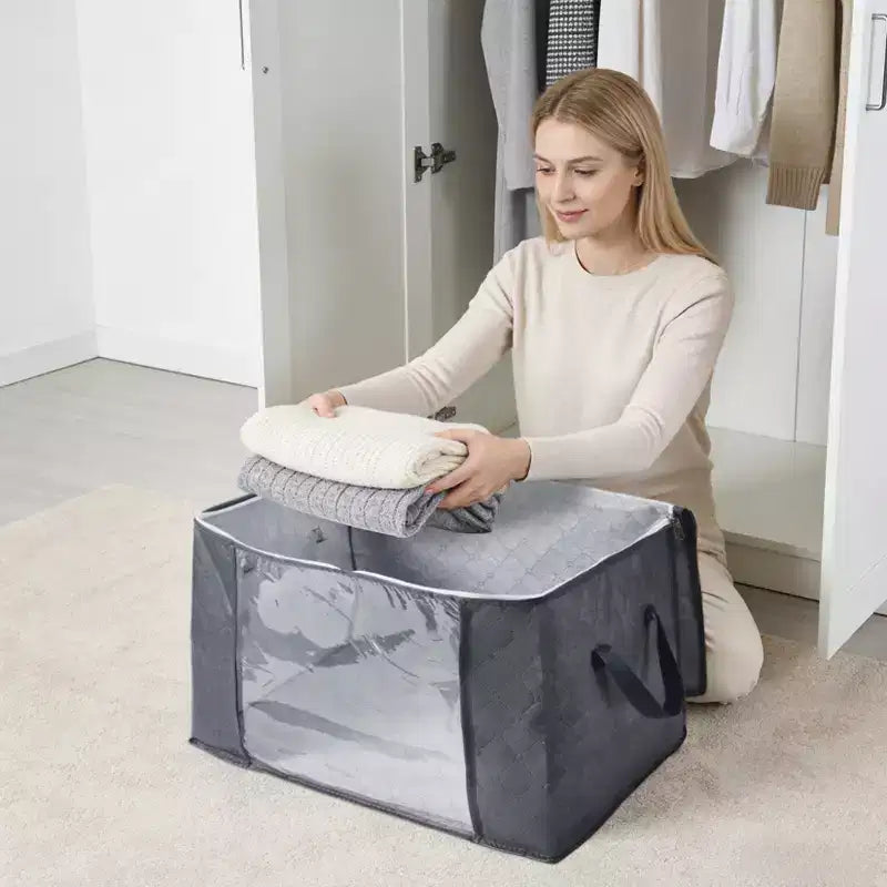 6-Pack Foldable Clear Window Clothes Storage Bags, Non-Woven Large Capacity with Handles, Two-Way Zippers Bedroom Closet Organizers