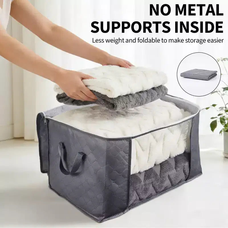 Lot de 6 sacs de rangement pliables en tissu non tissé avec fenêtre transparente, grande capacité, poignées et fermetures éclair bidirectionnelles pour placard de chambre