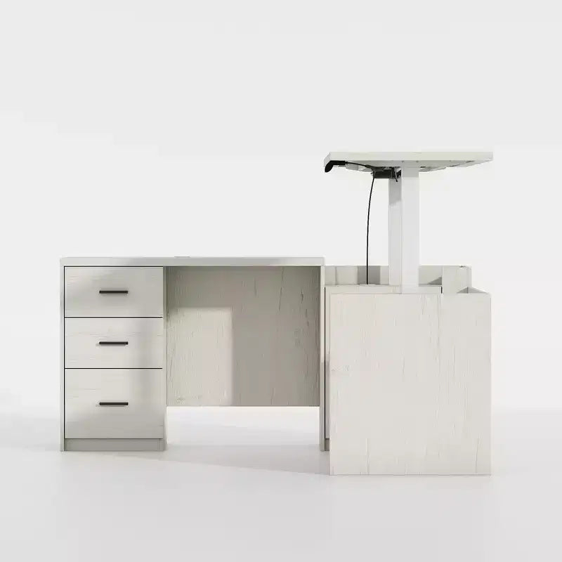 Bureau d'angle électrique réglable en hauteur Famapy – Grande station de travail avec tiroirs de rangement, ports de charge et 4 réglages de mémoire pour le télétravail