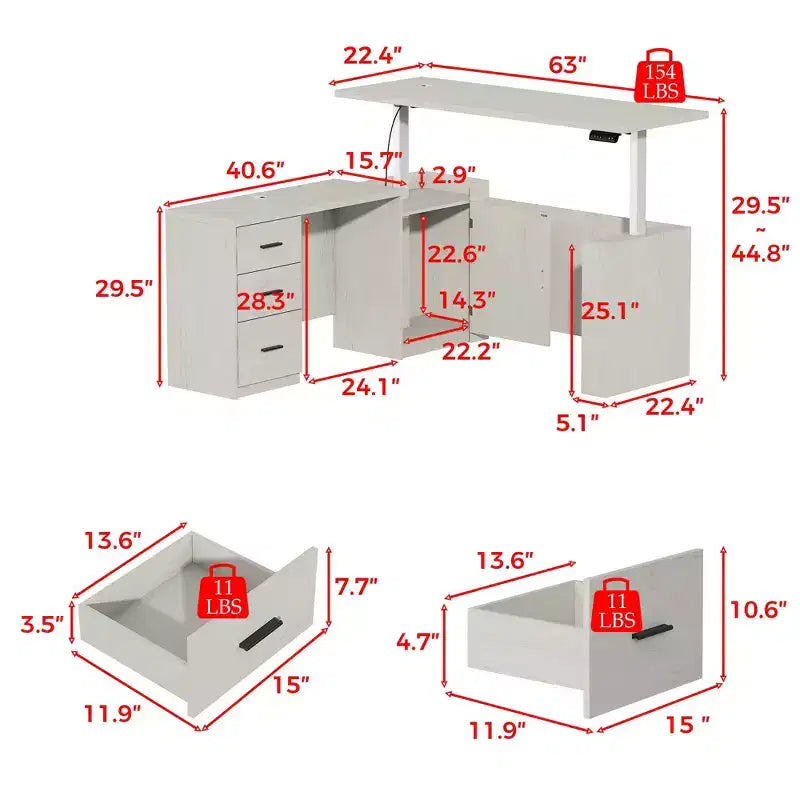 Bureau d'angle électrique réglable en hauteur Famapy – Grande station de travail avec tiroirs de rangement, ports de charge et 4 réglages de mémoire pour le télétravail