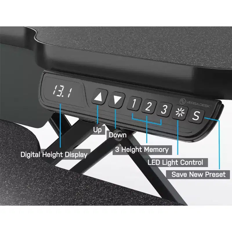 VersaDesk PowerPro Elite 40, convertisseur de bureau assis-debout électrique réglable en hauteur avec port USB noir