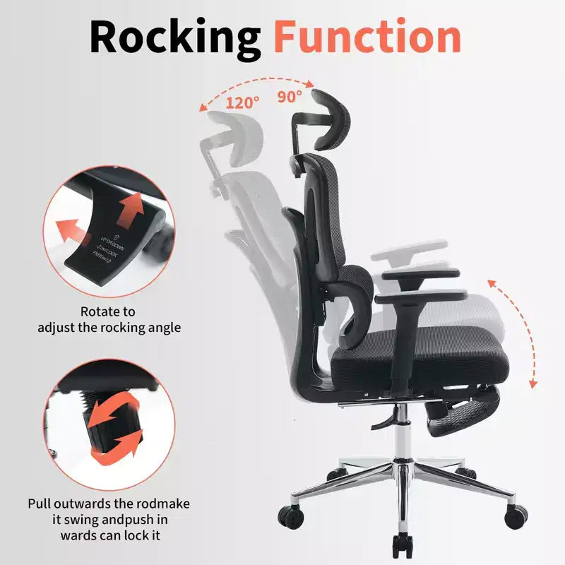 Fauteuil de Bureau Ergonomique en Maille, Chaise de Bureau, Dossier Haut, Soutien Lombaire Réglable, Appui-tête et Repose-pieds Rembourrés, pour Chambre, Bureau, Étudiant