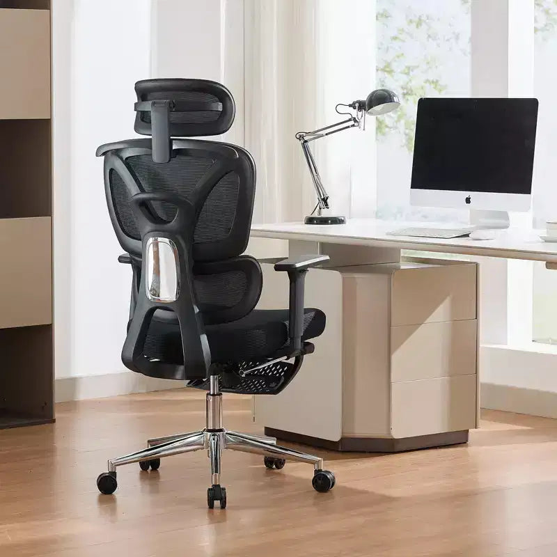 Fauteuil de Bureau Ergonomique en Maille, Chaise de Bureau, Dossier Haut, Soutien Lombaire Réglable, Appui-tête et Repose-pieds Rembourrés, pour Chambre, Bureau, Étudiant