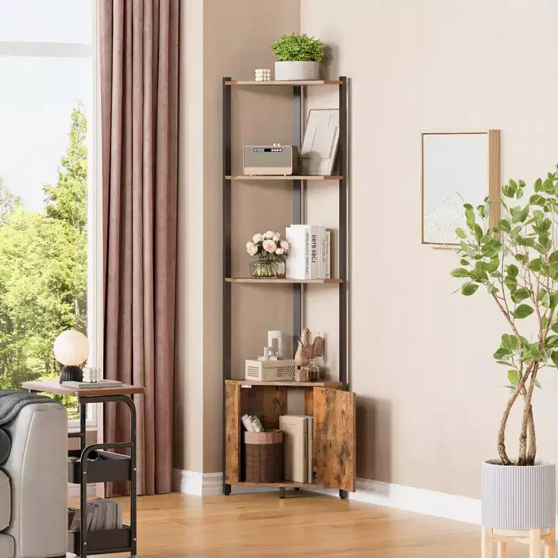 Étagère d'angle à 5 niveaux - Organisateur de rangement en métal et bois de 127 cm de haut pour cuisine, salon, chambre, salle de bain et bureau