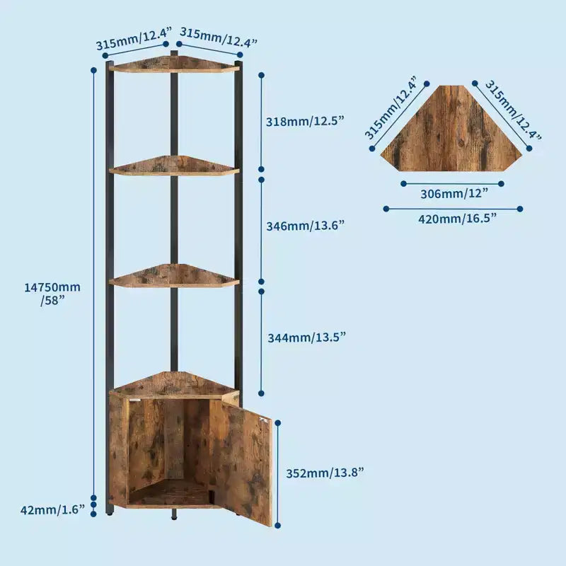 Étagère d'angle à 5 niveaux - Organisateur de rangement en métal et bois de 127 cm de haut pour cuisine, salon, chambre, salle de bain et bureau
