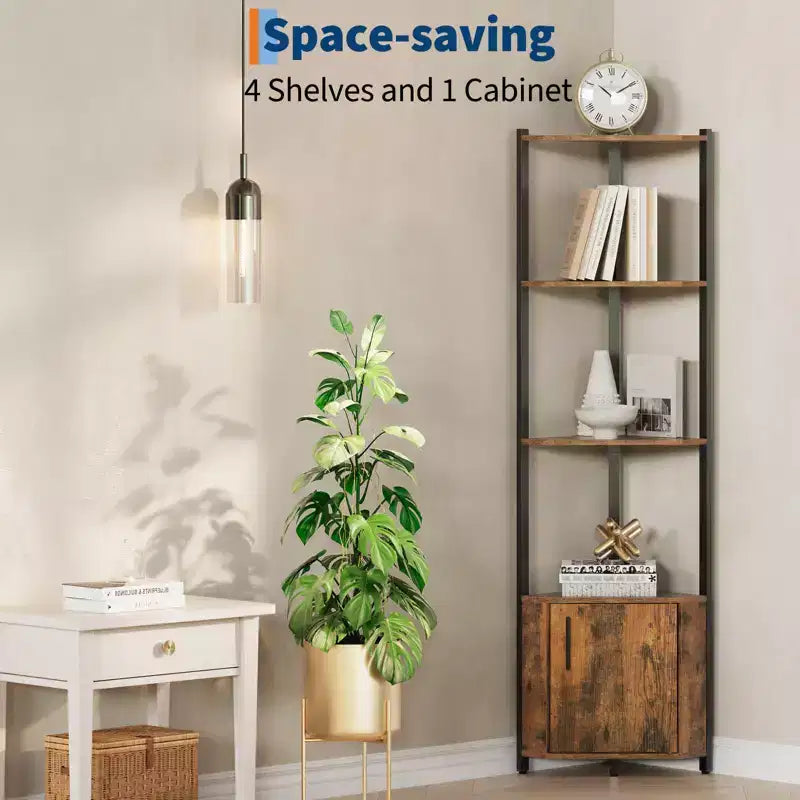 Étagère d'angle à 5 niveaux - Organisateur de rangement en métal et bois de 127 cm de haut pour cuisine, salon, chambre, salle de bain et bureau