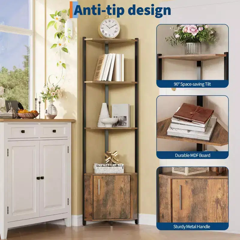Étagère d'angle à 5 niveaux - Organisateur de rangement en métal et bois de 127 cm de haut pour cuisine, salon, chambre, salle de bain et bureau