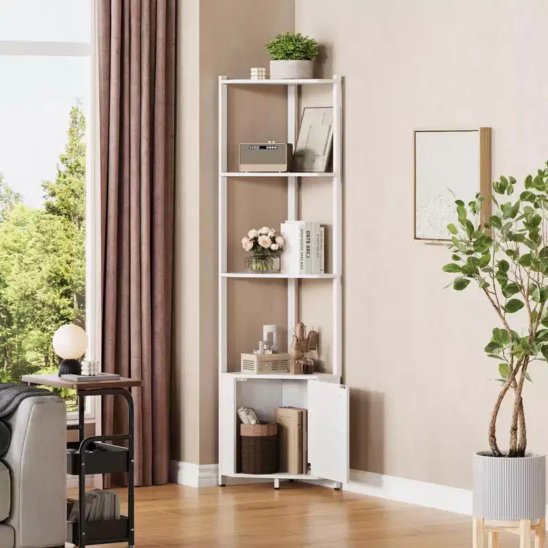 Étagère d'angle à 5 niveaux - Organisateur de rangement en métal et bois de 127 cm de haut pour cuisine, salon, chambre, salle de bain et bureau