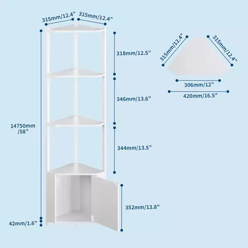 Étagère d'angle à 5 niveaux - Organisateur de rangement en métal et bois de 127 cm de haut pour cuisine, salon, chambre, salle de bain et bureau