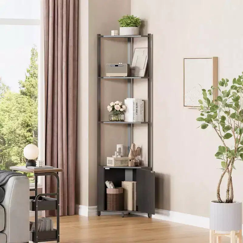Étagère d'angle à 5 niveaux - Organisateur de rangement en métal et bois de 127 cm de haut pour cuisine, salon, chambre, salle de bain et bureau