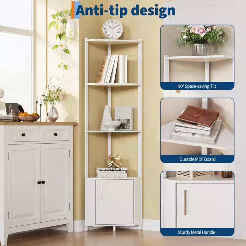 Étagère d'angle à 5 niveaux - Organisateur de rangement en métal et bois de 127 cm de haut pour cuisine, salon, chambre, salle de bain et bureau