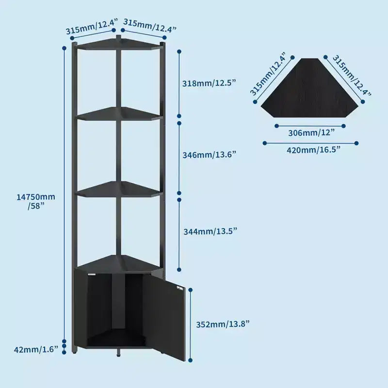 5-Tier Corner Shelf Rack - 50 Tall Metal & Wood Storage Organizer for Kitchen, Living Room, Bedroom, Bathroom & Office