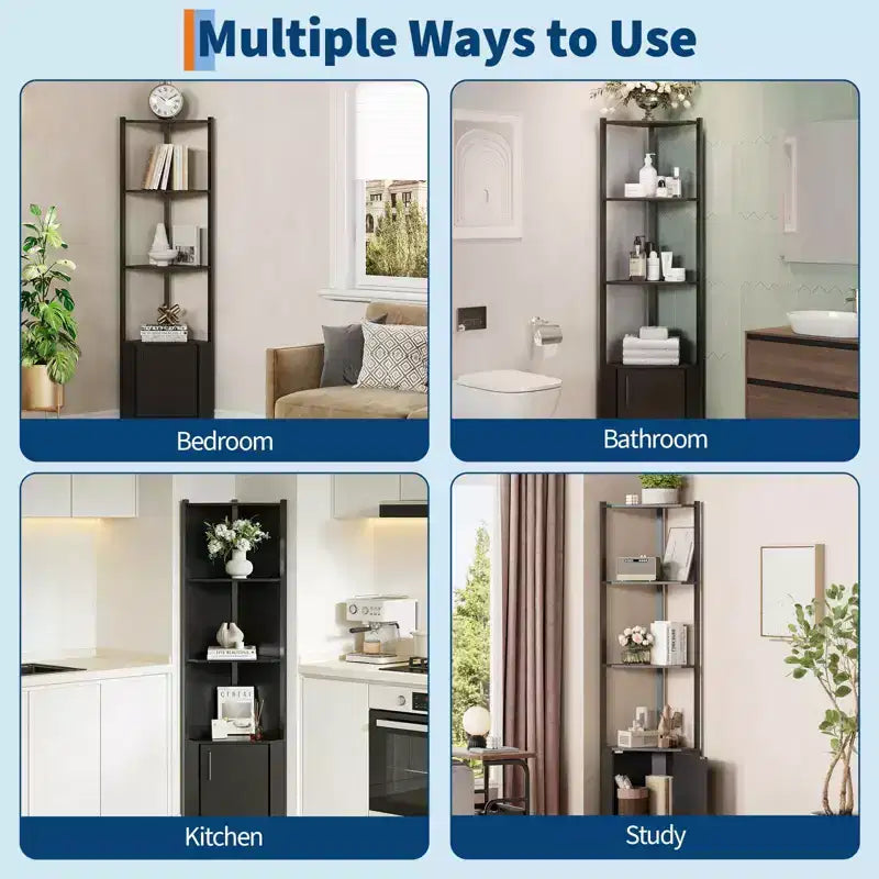 5-Tier Corner Shelf Rack - 50 Tall Metal & Wood Storage Organizer for Kitchen, Living Room, Bedroom, Bathroom & Office