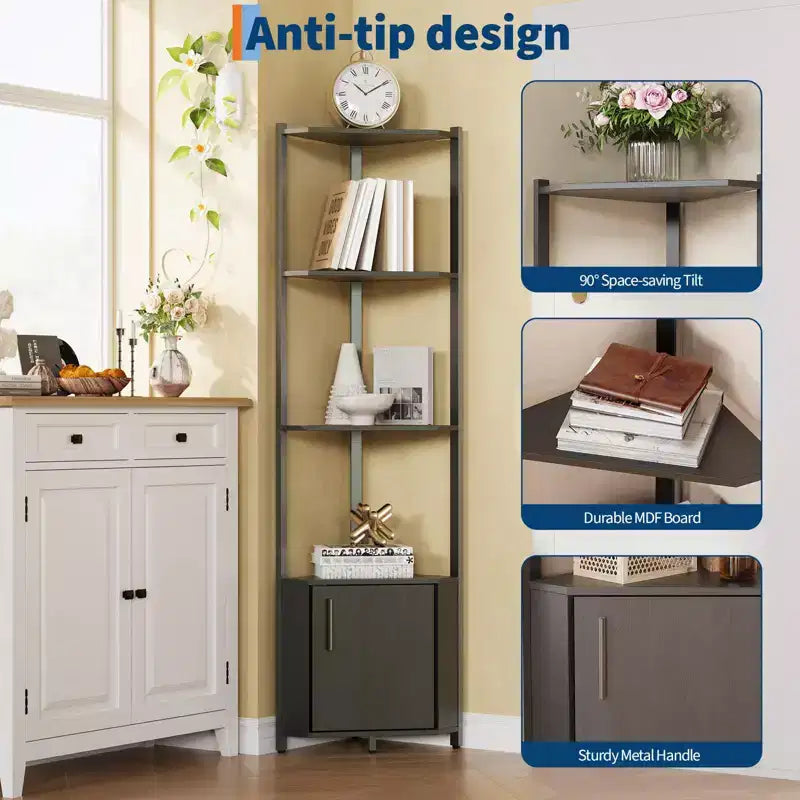 Étagère d'angle à 5 niveaux - Organisateur de rangement en métal et bois de 127 cm de haut pour cuisine, salon, chambre, salle de bain et bureau