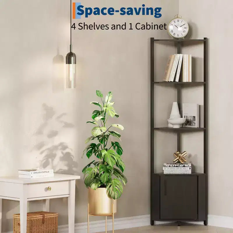 Étagère d'angle à 5 niveaux - Organisateur de rangement en métal et bois de 127 cm de haut pour cuisine, salon, chambre, salle de bain et bureau