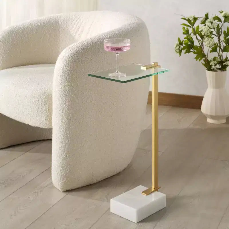 Table basse à boisson Idris avec base en marbre - SFV9532 - Blanc/Or - Safavieh Couture