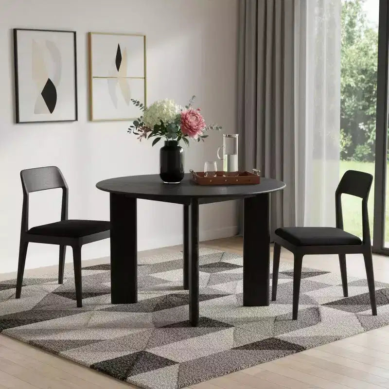 Table de salle à manger HomeRoots 42, dessus rond en bois massif noir