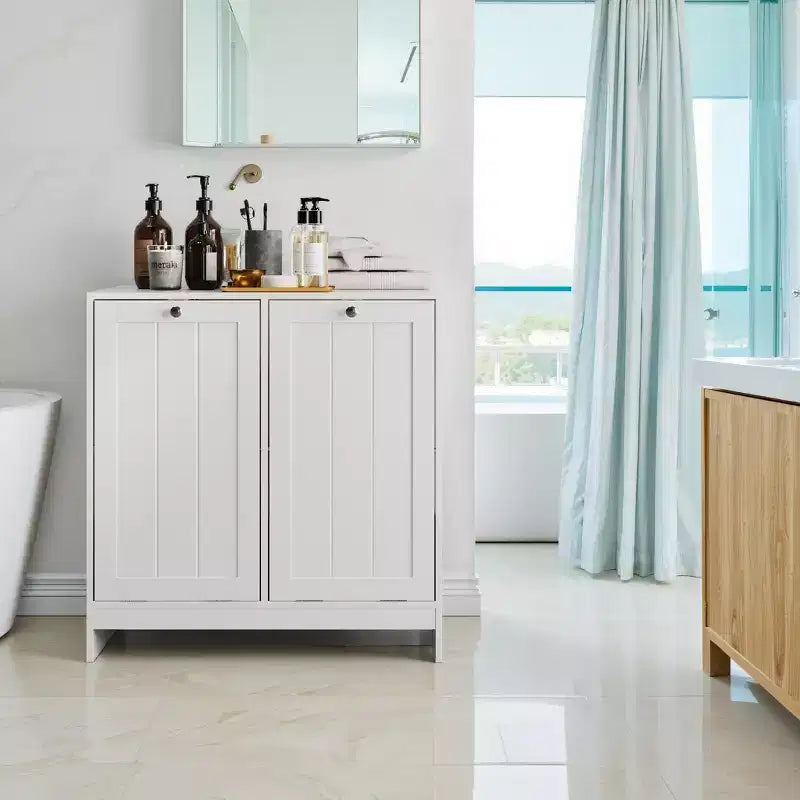 GDFStudio Barnsley Armoire à linge en bois moderne de 44,7 litres avec 2 paniers amovibles