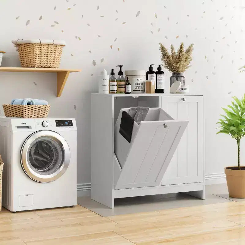 GDFStudio Barnsley Armoire à linge en bois moderne de 44,7 litres avec 2 paniers amovibles