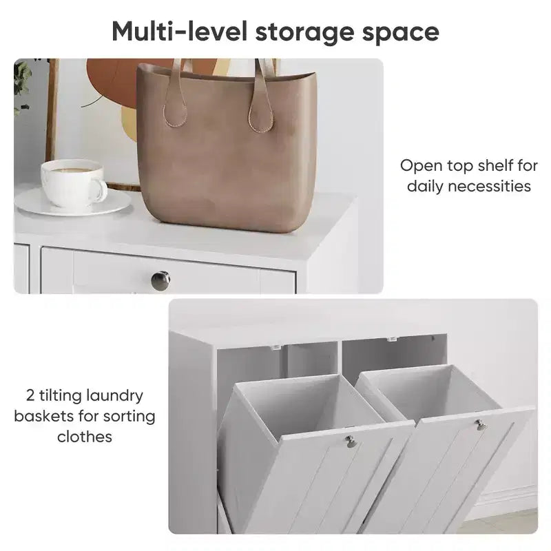 GDFStudio Barnsley Armoire à linge en bois moderne de 44,7 litres avec 2 paniers amovibles