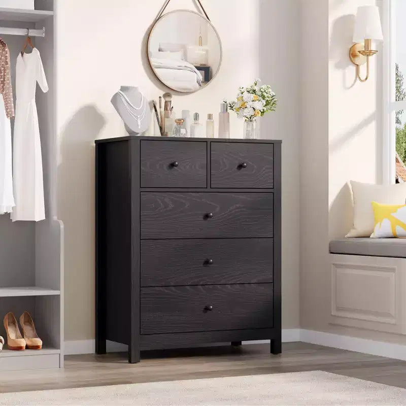 Commode moderne à 5 tiroirs pour chambre à coucher, chiffonnier haut en bois, organiseur de rangement spacieux, tiroirs pour entrée, couloir, placard, chambre d'enfant, bureau à domicile