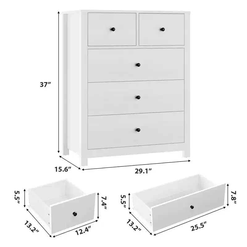 Commode moderne à 5 tiroirs pour chambre à coucher, chiffonnier haut en bois, organiseur de rangement spacieux, tiroirs pour entrée, couloir, placard, chambre d'enfant, bureau à domicile